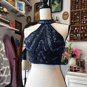 Navy blue crochet halter top
